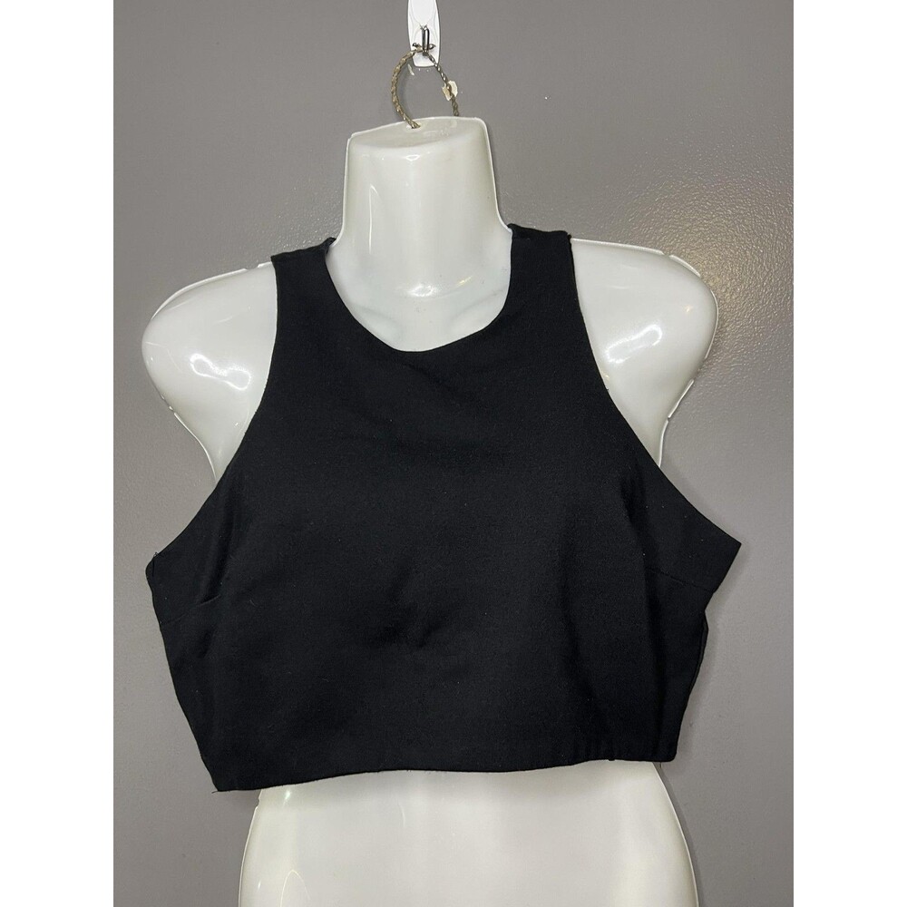 Gabrielle Union Tank Top Womens Medium Black Zip Back Cropped Stretch Sleeveless